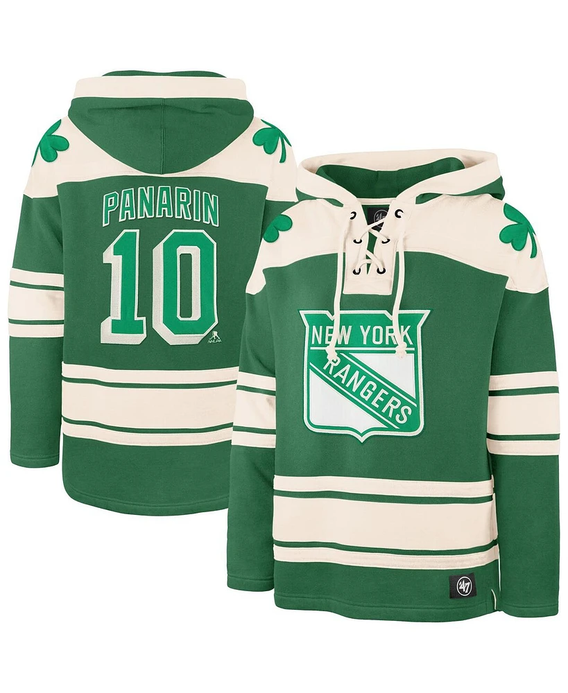 '47 Brand Men's Artemi Panarin Kelly Green New York Rangers St. Patrick's Day Player Name Number Lacer Pullover Hoodie