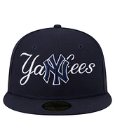 New Era Men's Navy York Yankees Overlap 59FIFTY Fitted Hat