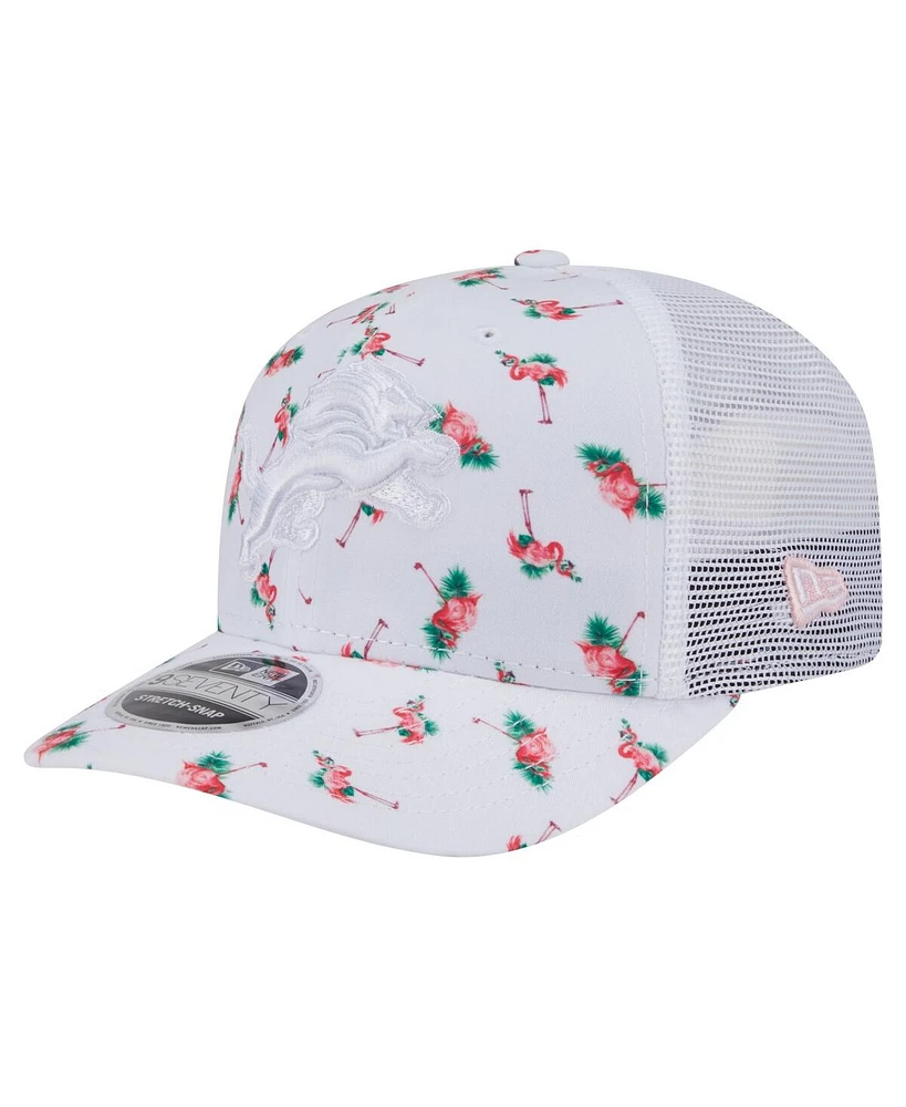 New Era Men's White Detroit Lions Adventure Flamingo Pattern 9SEVENTY Stretch-Snap Hat