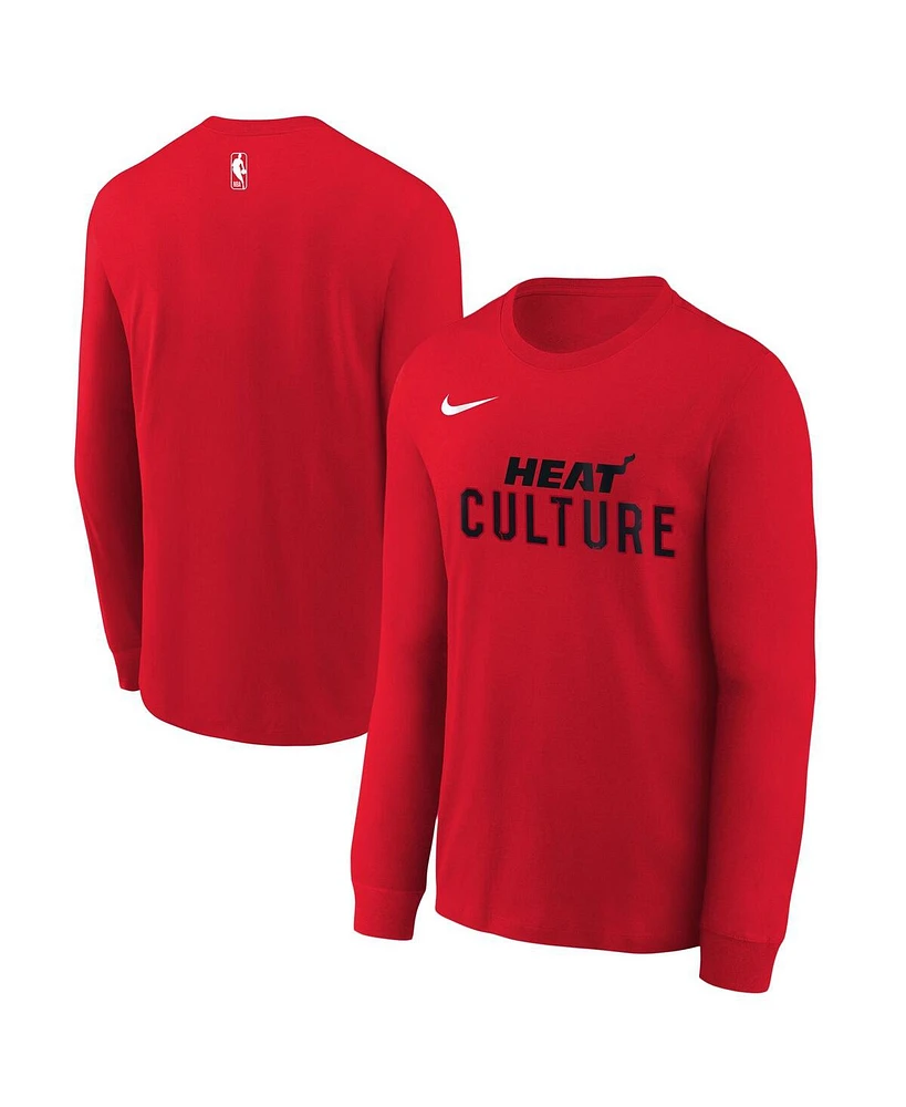 Nike Big Boys and Girls Red Miami Heat 2024/25 City Edition Wordmark Performance Long Sleeve T-Shirt