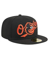 New Era Men's Black Baltimore Orioles Overlap 59FIFTY Fitted Hat