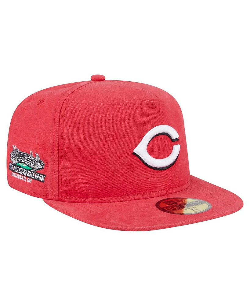 New Era Men's Red Cincinnati Reds Championship Side Flag A-Frame 59FIFTY Fitted Hat