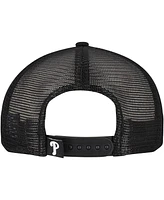 New Era Men's Black Philadelphia Phillies Retro Bold A-Frame Trucker 9FORTY Adjustable Hat