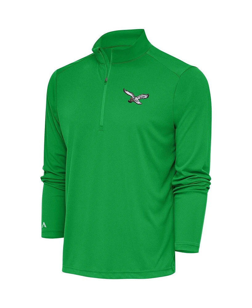 Antigua Men's Kelly Green Philadelphia Eagles Throwback Logo Tribute Quarter-Zip Pullover Top