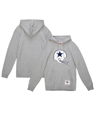 Mitchell & Ness Men's Heather Gray Dallas Cowboys Helmet Logo Vintage Pullover Hoodie