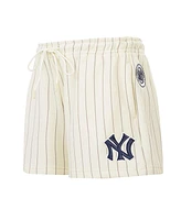 Pro Standard Women's Cream New York Yankees Cooperstown Collection Pinstripe Retro Classic Fleece Shorts