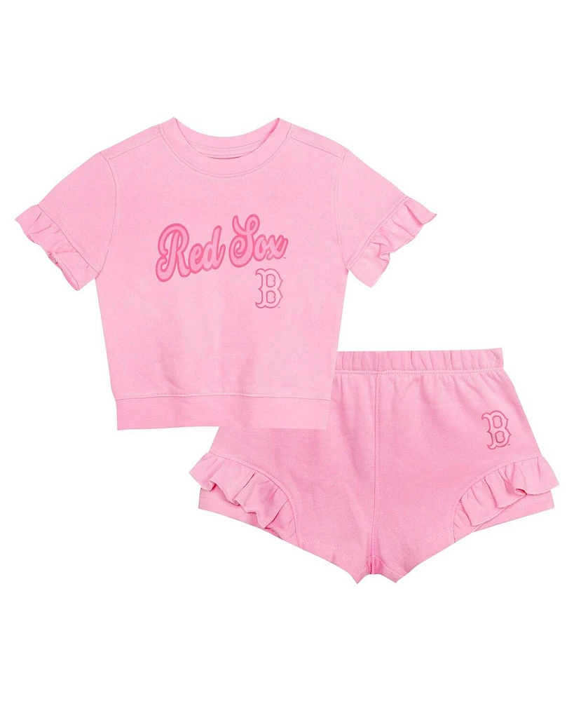 Outerstuff Girls Toddler 2-Piece Pink Boston Red Sox Dugout Cute T-Shirt and Shorts Set