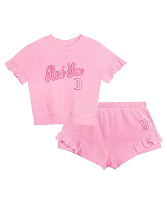 Outerstuff Girls Toddler 2-Piece Pink Boston Red Sox Dugout Cute T-Shirt and Shorts Set