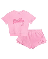 Outerstuff Girls Toddler 2-Piece Pink Boston Red Sox Dugout Cute T-Shirt and Shorts Set