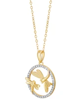 Diamond Dragonfly Pendant Necklace (1/10 ct. t.w.) in 14k Gold-Plated Sterling Silver, 16" + 2" extender