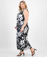 Connected Plus Printed Twisted-Front Maxi Dress