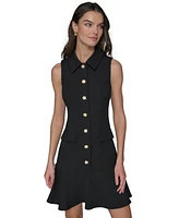 Karl Lagerfeld Paris Women's Flower-Button Collared Sleeveless Shift Dress
