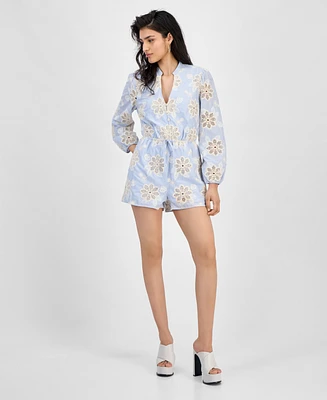 Guess Women's Hazel Embroidered Long-Sleeve Romper