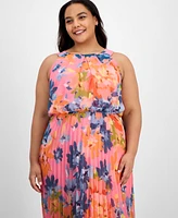 Robbie Bee Plus Printed Pleat-Skirt Maxi Dress