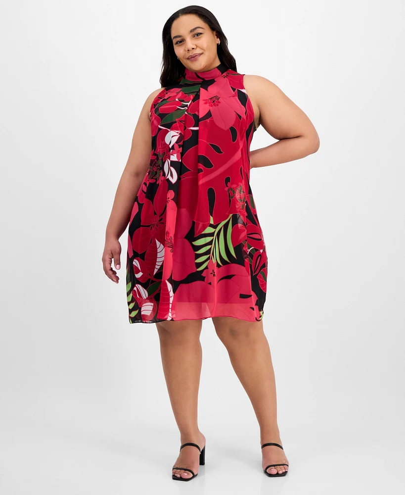 Robbie Bee Plus Bow-Back Printed Trapeze Dress