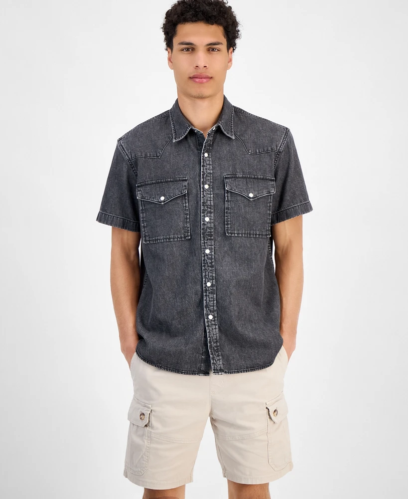 Sun + Stone Men's Spur Short Sleeve Denim Button-Front Shirt, Exclusively at Macy's