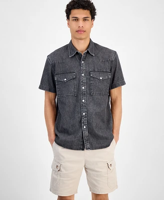 Sun + Stone Men's Spur Short Sleeve Denim Button-Front Shirt, Exclusively at Macy's