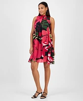 Robbie Bee Petite Printed Bow-Back Trapeze Dress