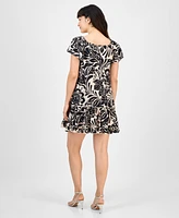 Robbie Bee Petite Printed Flutter-Sleeve Shift Dress