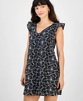 Robbie Bee Petite Embroidered Flutter-Sleeve Cotton Dress