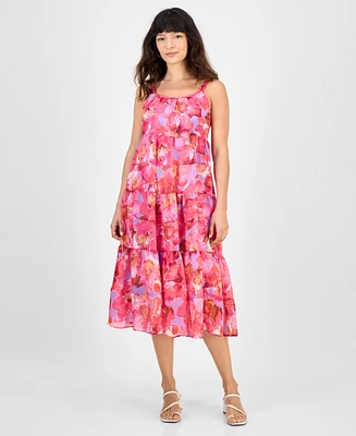 Robbie Bee Petite Printed Braided Trim Midi Dress