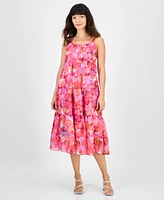 Robbie Bee Petite Printed Braided Trim Midi Dress
