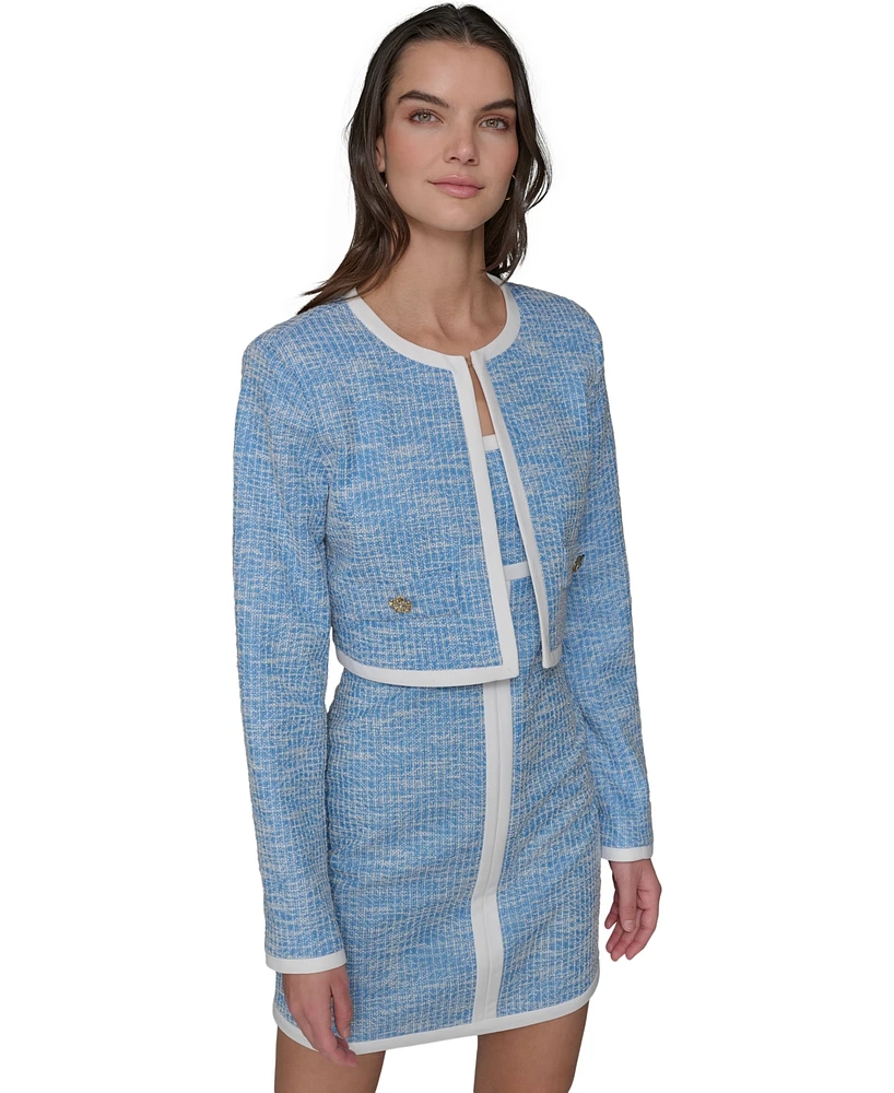 Karl Lagerfeld Paris Women's Contrast-Trim Tweed Cropped Jacket