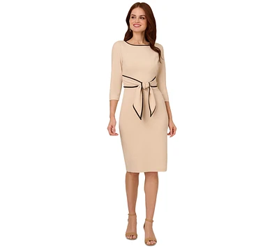 Adrianna Papell Women's Tipped Tie-Front 3/4-Sleeve Dress