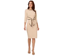 Adrianna Papell Women's Tipped Tie-Front 3/4-Sleeve Dress