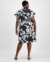 Sandra Darren Plus Printed Short-Sleeve Shirtdress