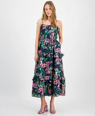 julia jordan Women's Tie-Shoulder Sleeveless Ruffle-Trim Maxi Dress