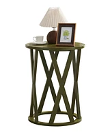Kings Brand Furniture Emma Side End Table - Modern Round Farmhouse Accent for Living Room, Bedroom, Office (Ice Blue)