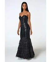 Bebe Women's Sequin Feather Gown