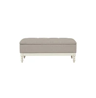 Tufted upholstered storage bench with soft-close lid, interior storage, and antique cream wood legs, perfect for bedrooms or entryways-The Pop Home