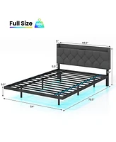 Full Size Floating Bed Frame with Led and Headboard and Charging Station-Full Size