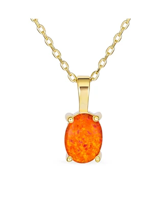 Bling Jewelry Classic Oval Orange Blue White Natural Opal Pendant Necklace Rose Gold Sterling Silver