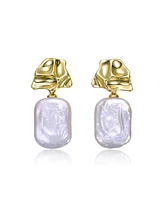 Sterling Silver 14K Gold Plated with Freshwater Pearl Dangle Earrings