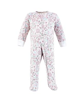 Hudson Baby Baby Girls Hudson Cotton Sleep and Play, Outline Floral Soft Pink