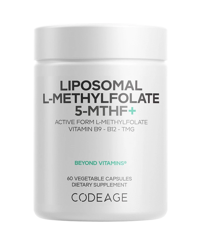Codeage Liposomal L-Methylfolate 5-mthf+ - Active Vitamin B9, Methylcobalamin B12, Betaine Tmg, B6-2-Month Supply Multivitamins - Liposomal Delivery