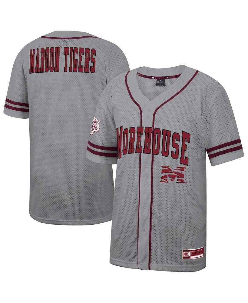 Colosseum Men's Gray Morehouse Maroon Tigers Free Spirited Baseball Jersey
