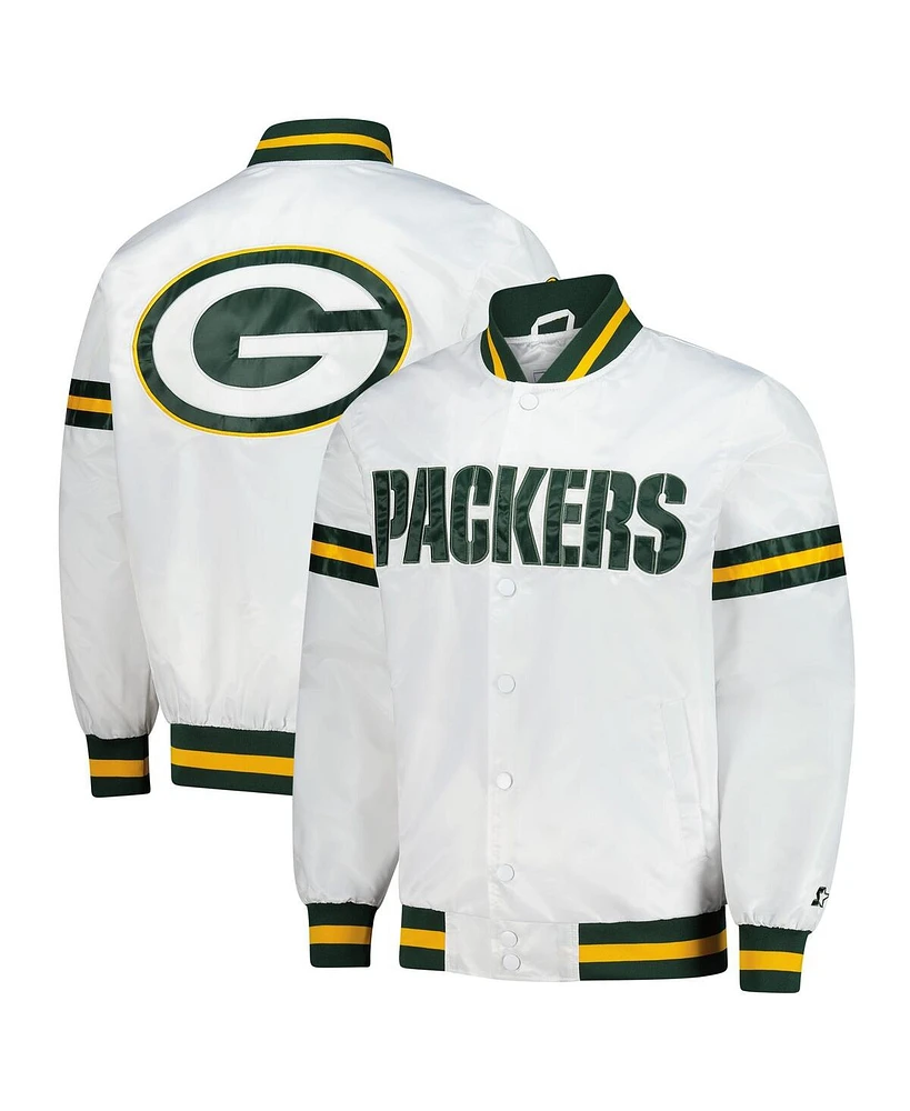 Starter Men's White Green Bay Packers Scout Full-Snap Varsity Jacket