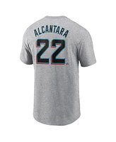 Nike Men's Sandy Alcantara Heather Gray Miami Marlins Fuse Name Number T-Shirt