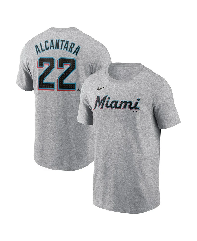 Nike Men's Sandy Alcantara Heather Gray Miami Marlins Fuse Name Number T-Shirt