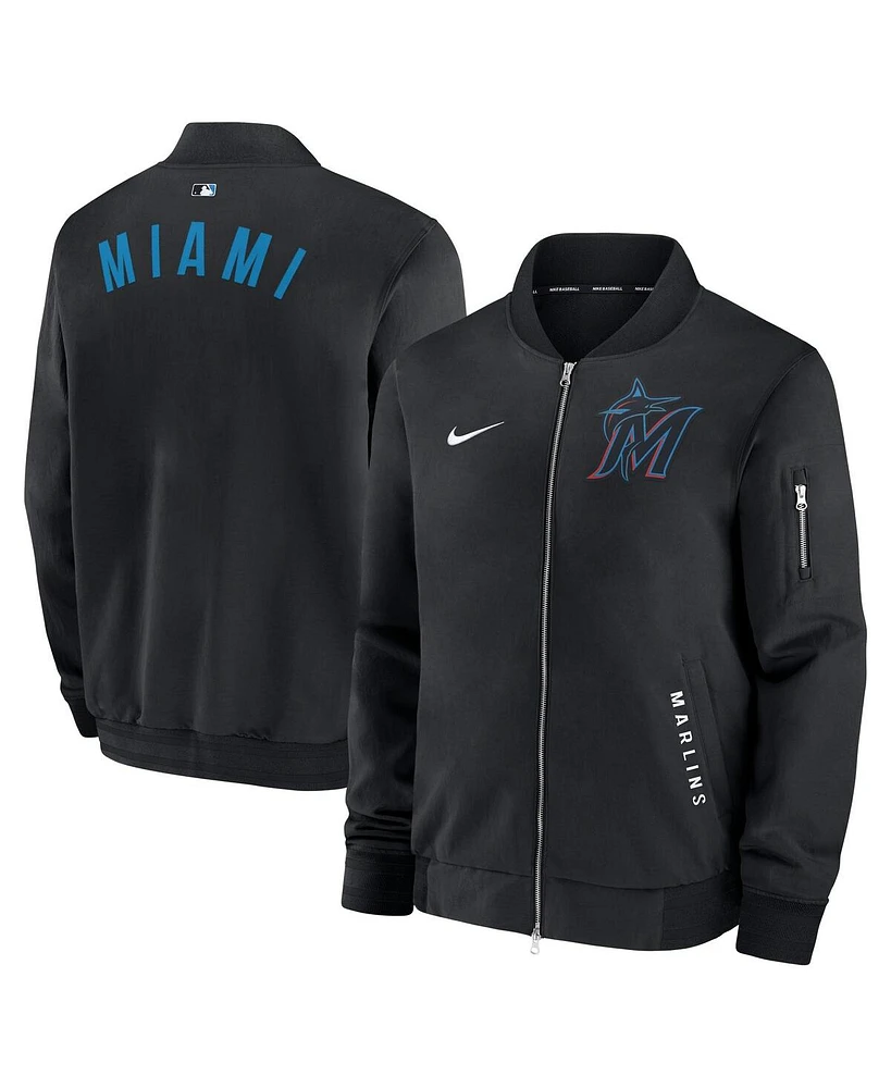 Nike Men's Black Miami Marlins Authentic Collection Dugout Full-Zip Bomber Jacket