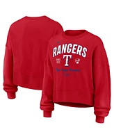 Nike Women's Red Texas Rangers Oversized Long Sleeve Cropped Pullover Sweatshirt