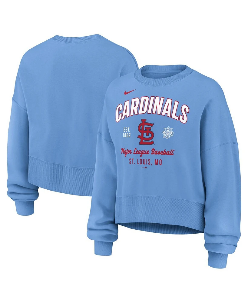 Nike Women's Light Blue St. Louis Cardinals Oversized Long Sleeve Cropped Pullover Sweatshirt