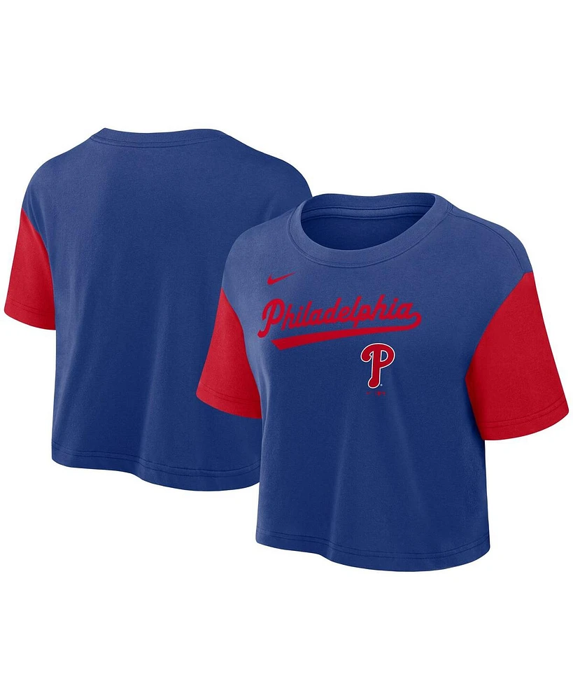 Nike Women's Royal/Red Philadelphia Phillies Script Cropped Performance T-Shirt