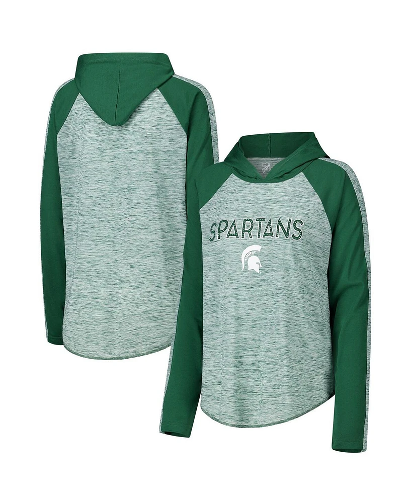 G-iii 4Her by Carl Banks Women's Green Michigan State Spartans Underdog Bling Raglan Long Sleeve Hoodie T-Shirt