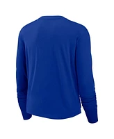 Nike Women's Royal Denver Broncos Layered Logo Cropped Long Sleeve Fashion T-Shirt