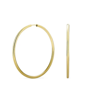 Bling Jewelry Timeless Minimalist Endless Continuous Lightweight Simple Thin 3MM Tube Hoop Earrings Yellow Gold Plated Brasss Finish 2 Inch Diameter